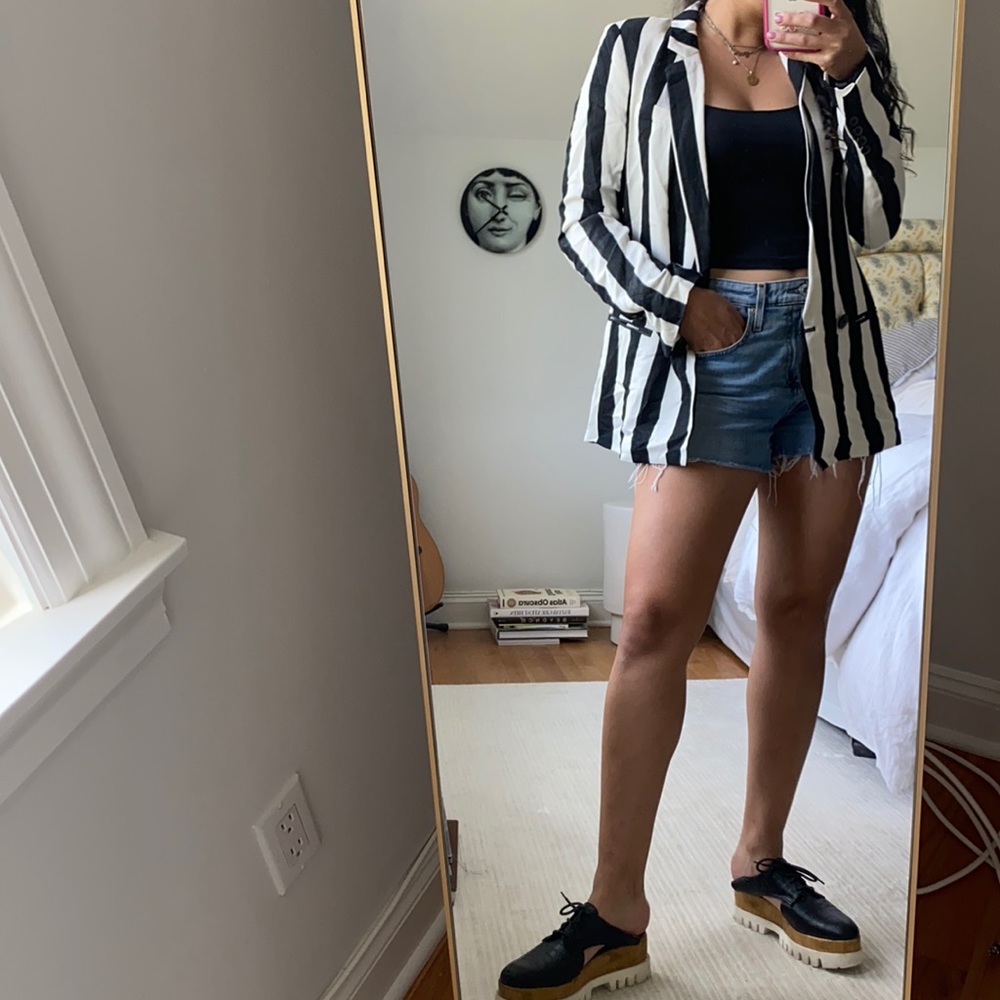 Zara Black and White Striped Blazer